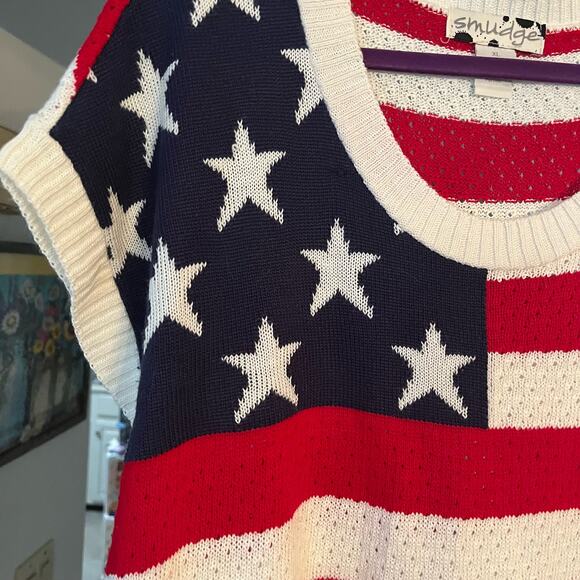 Smudge Patriotic Flag Sweater Made USA Red White Blue Stars & Stripes Size XL - Picture 7 of 8